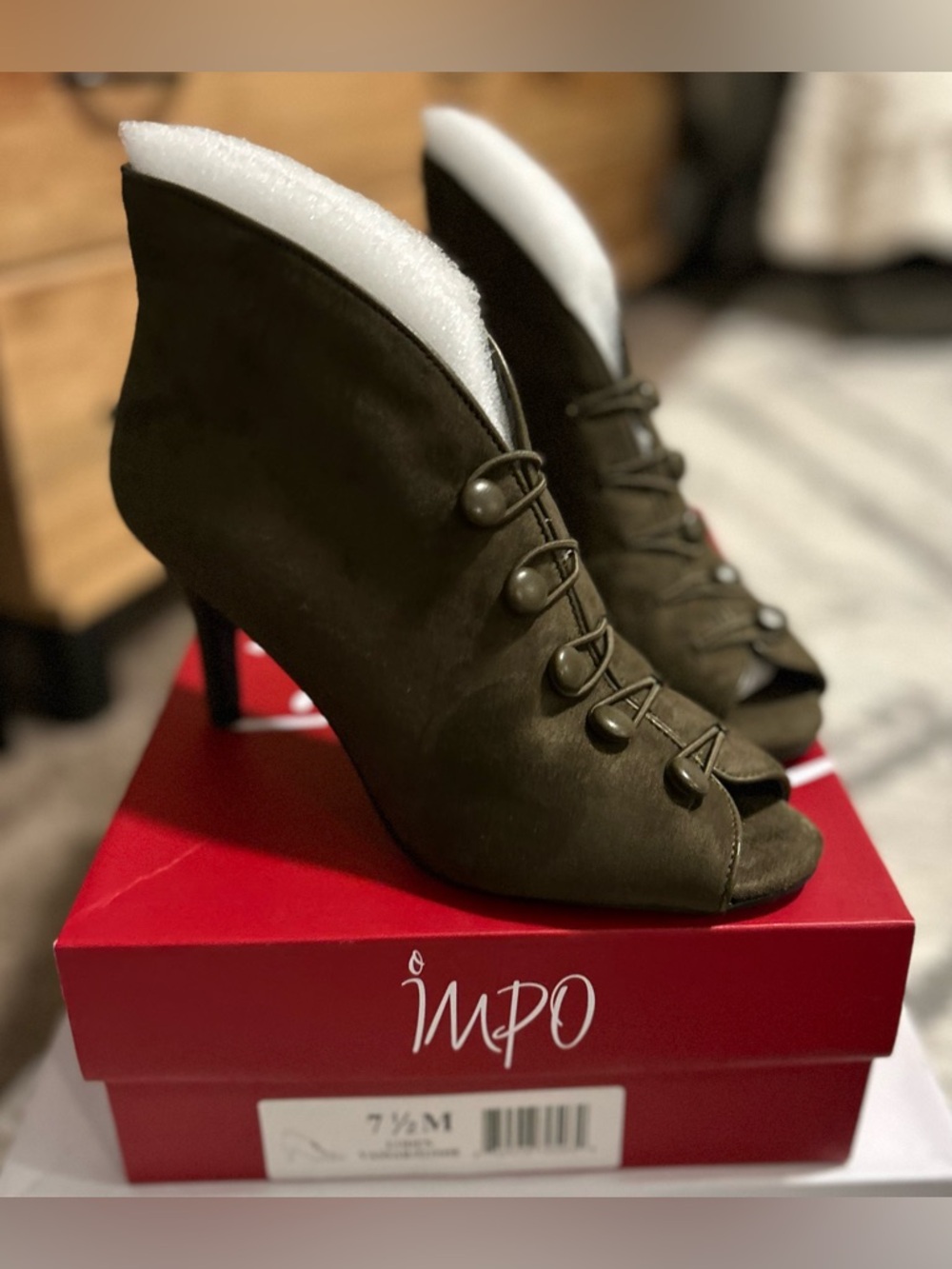 Impo Olive Green Peep-Toe Lace-Up Ankle Booties